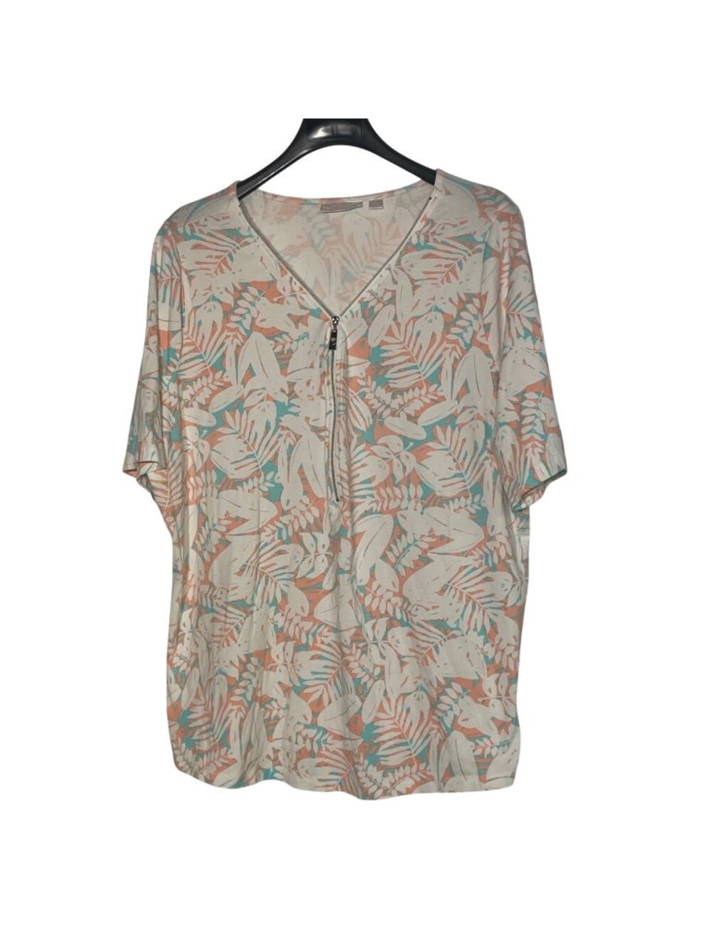 Belle Kim Gravel Tropical Palm Leaf Front Zip Top Sz 2X Summer Vacation Island